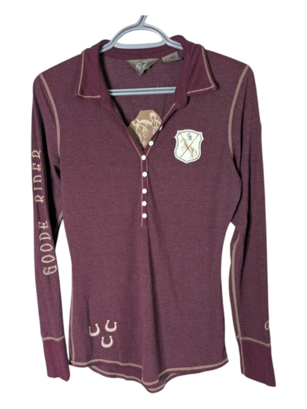 Goode Rider Goode Polo Shirt - Mulberry Embroidered Patches Size Sm Equestrian